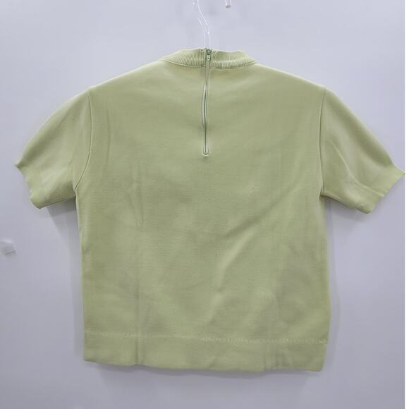 Chartreuse Green Vintage Knit Zipper Back Short Sleeve Mock Neck Sweater - Picture 3 of 11